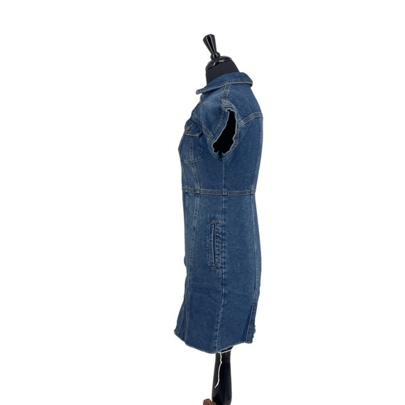 Free People Women’s The City Asymmetrical Blue Denim Jean Frayed Mini Dress Sz S - Picture 2 of 11